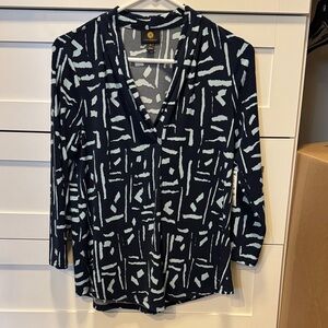 Chico's Navy and White Abstract Blouse